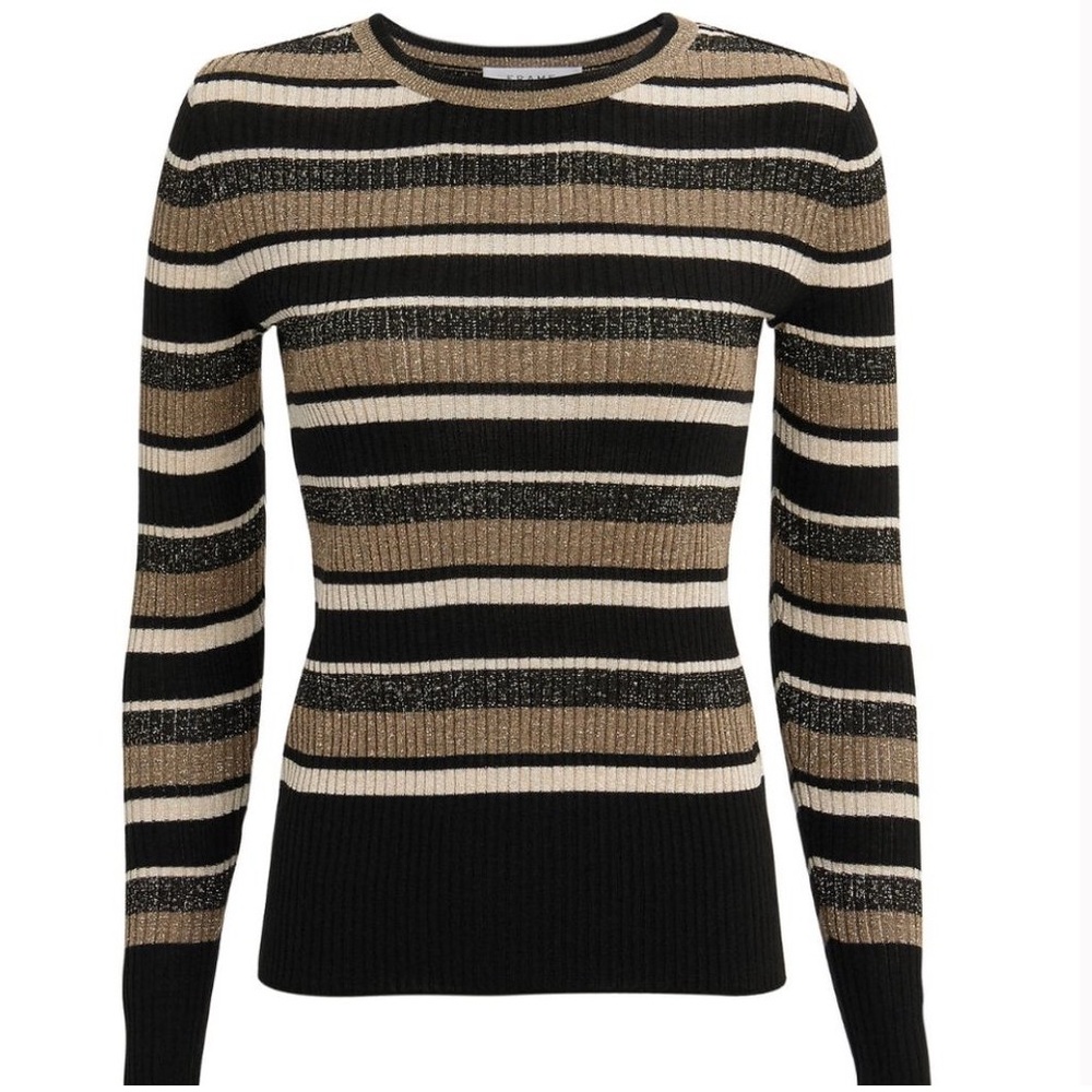 Frame Panel-Stripe Metallic Ribbed Pullover Sweater